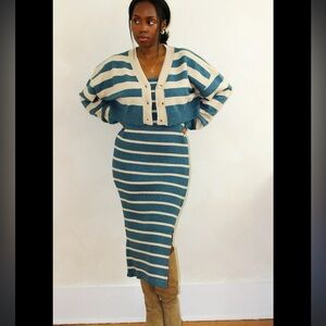 Mable Cream and Teal Cropped Cardigan Tank Dress Set Size Medium